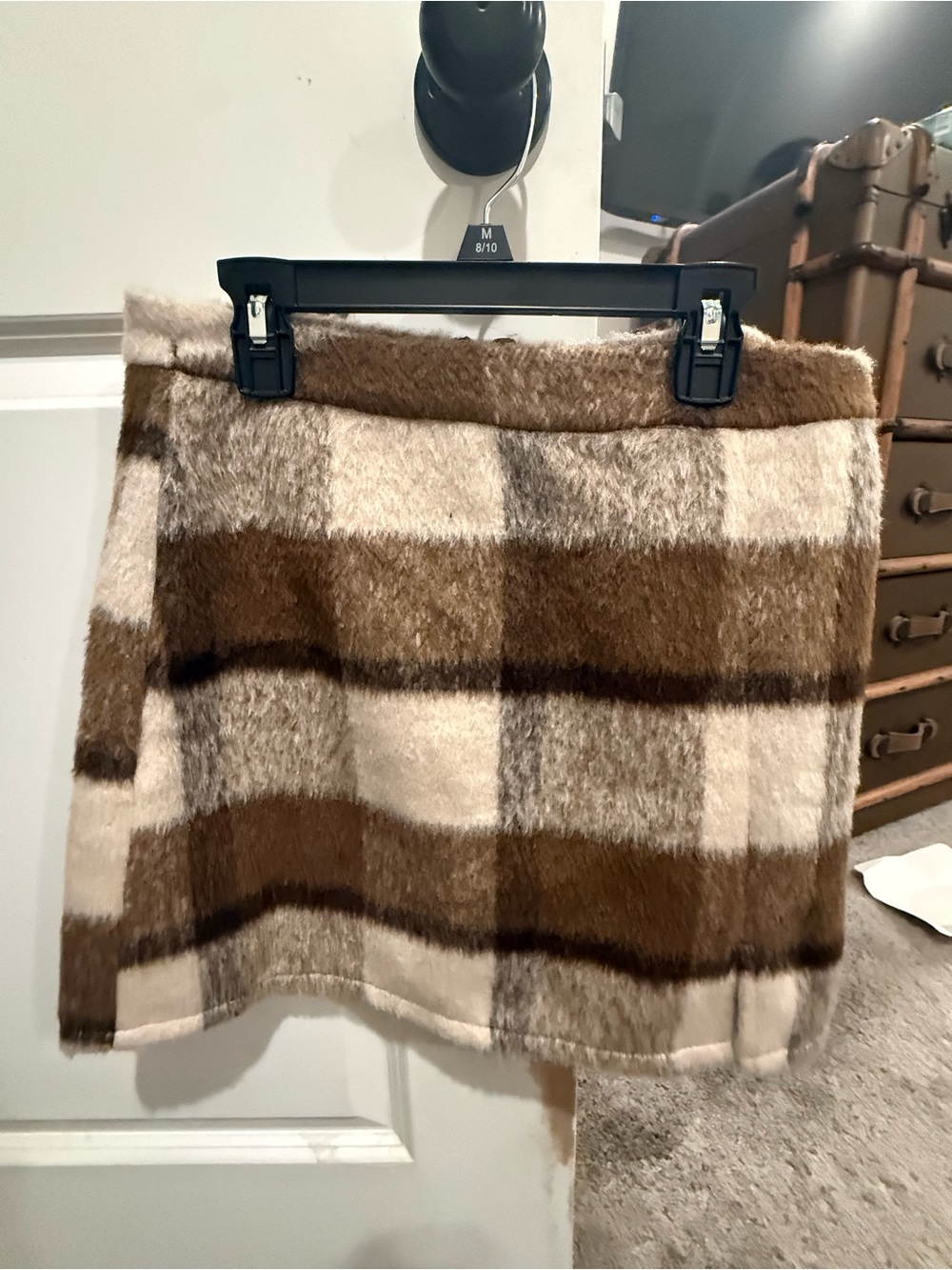 Francesca's Collections Brown and Cream Plaid Midi Skirt